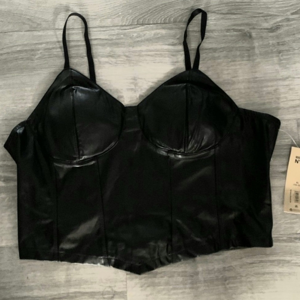 Faux Leather Black Bustier Crop Top